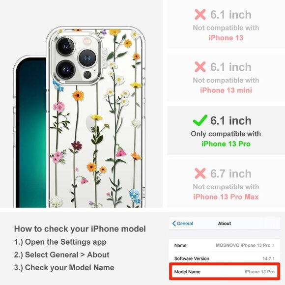 NEW Mosnovo Wild Flowers Case for iPhone 13 Pro Max 6.6ft Military Grade Drop - Picture 2 of 6
